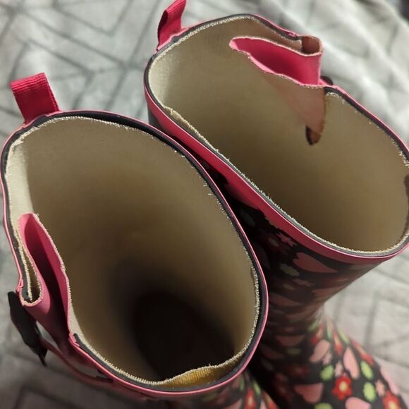 Pink and Black Heart Pattern Winter Rain‎ Boots - Picture 10 of 12